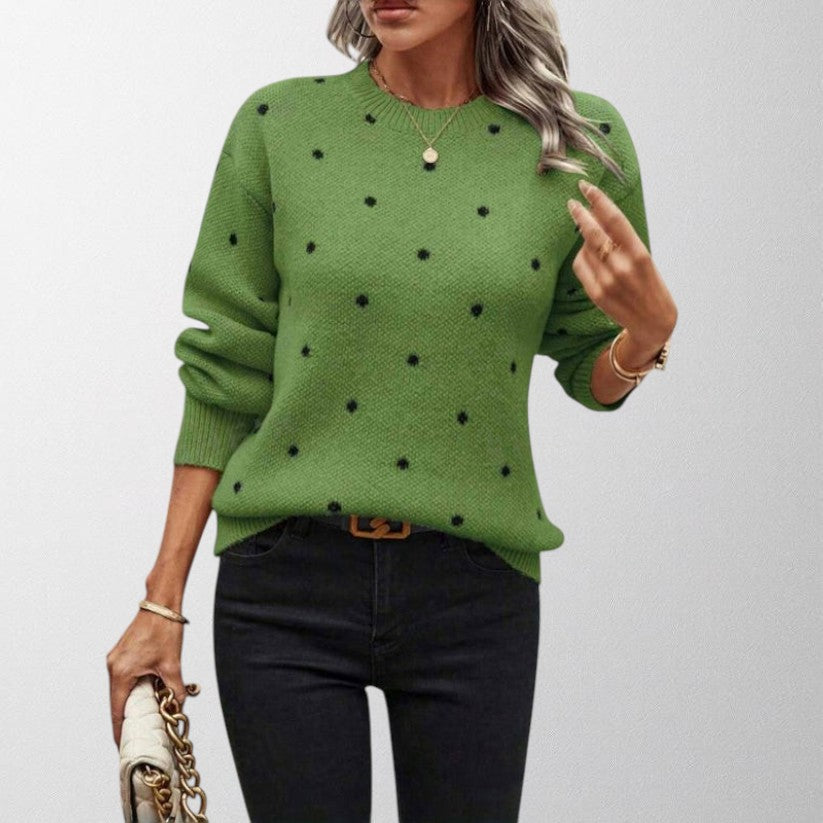 Fashionable women's polka dot crew neck sweater, a comfortable and stylish knitted top for everyday wear