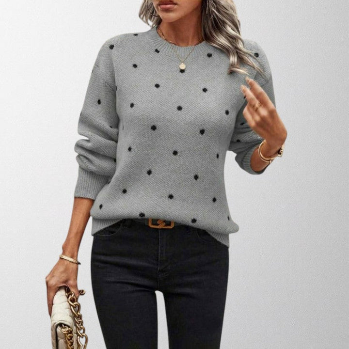 Soft women's winter sweater with a playful polka dot print and crew neck, ideal for casual fashion