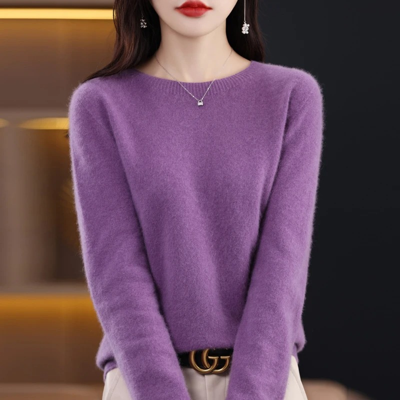 Ultra-soft women's luxury knit round neck sweater. Warm, cozy long sleeve for stylish winter fashion.