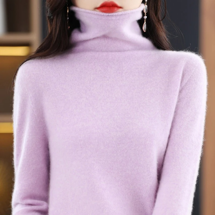 Women's soft roll neck pullover sweater, warm & stylish knitwear for autumn.
