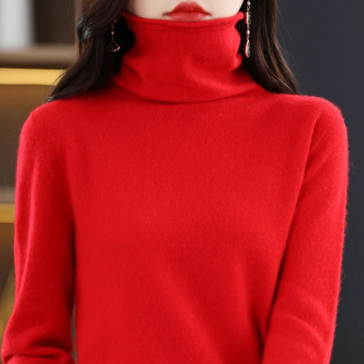 Ladies' soft knit pullover, high neck design for a warm & fashionable look.