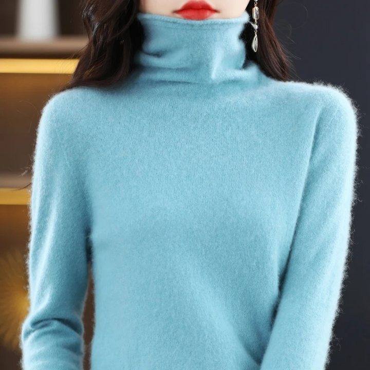 Elegant women's knit pullover, versatile roll neck for office or casual wear.