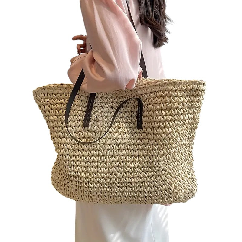 Fashionable women's spacious beach tote bag, great for a sunny summer vacation.