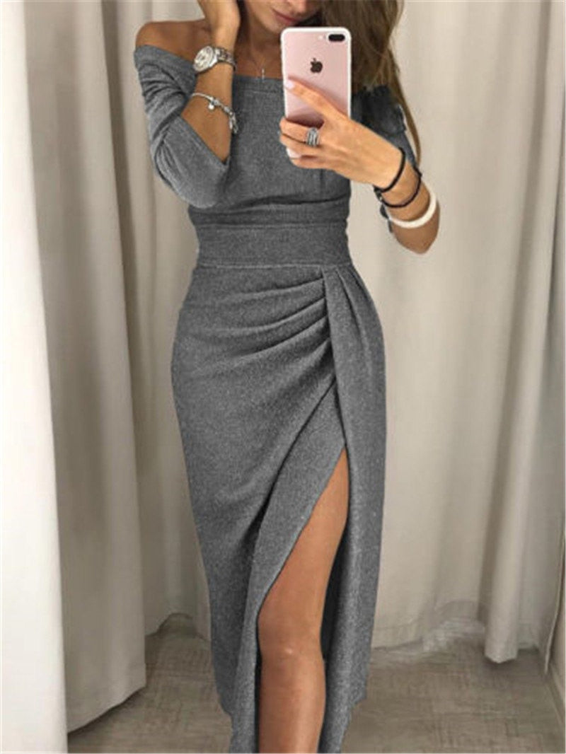 Luxurious women's sparkling maxi dress, an elegant formal evening gown perfect for galas.