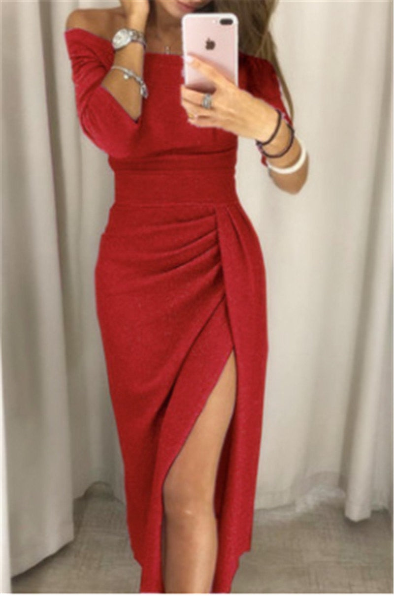 Beautiful women's sparkling maxi dress, a sophisticated long evening gown for grand occasions.