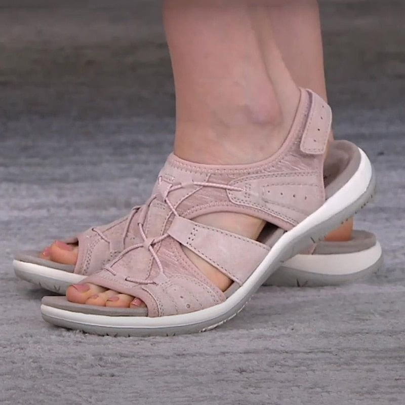 Top view of women's black sporty sandals, highlighting strap details & open-toe design