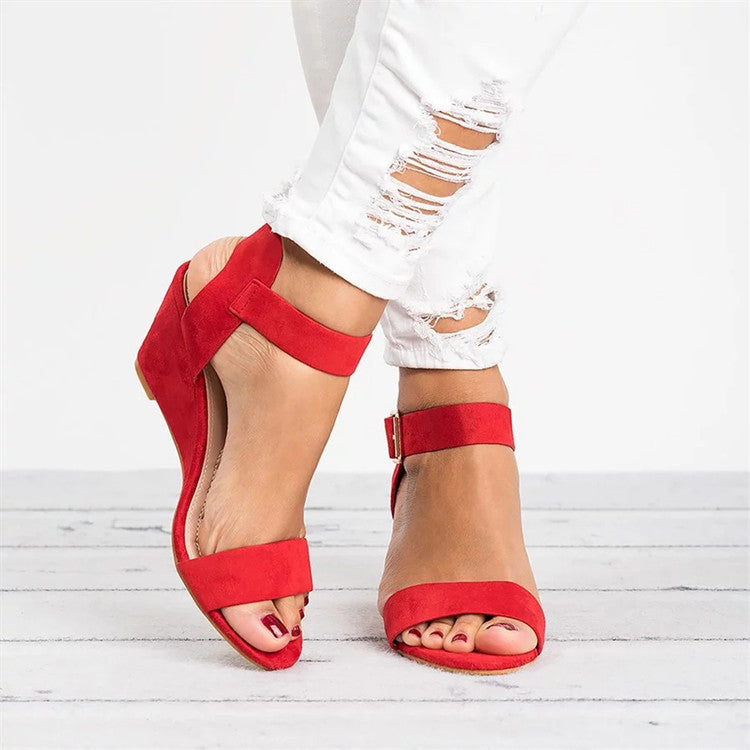 Fashionable women's wedge sandals with ankle strap, perfect for spring and summer outfits