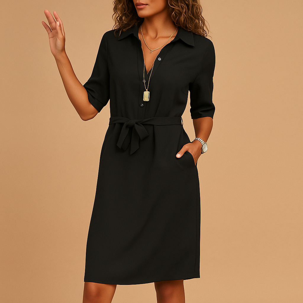 Women's spring belted shirt dress in a flowing silhouette, perfect for casual elegance.
