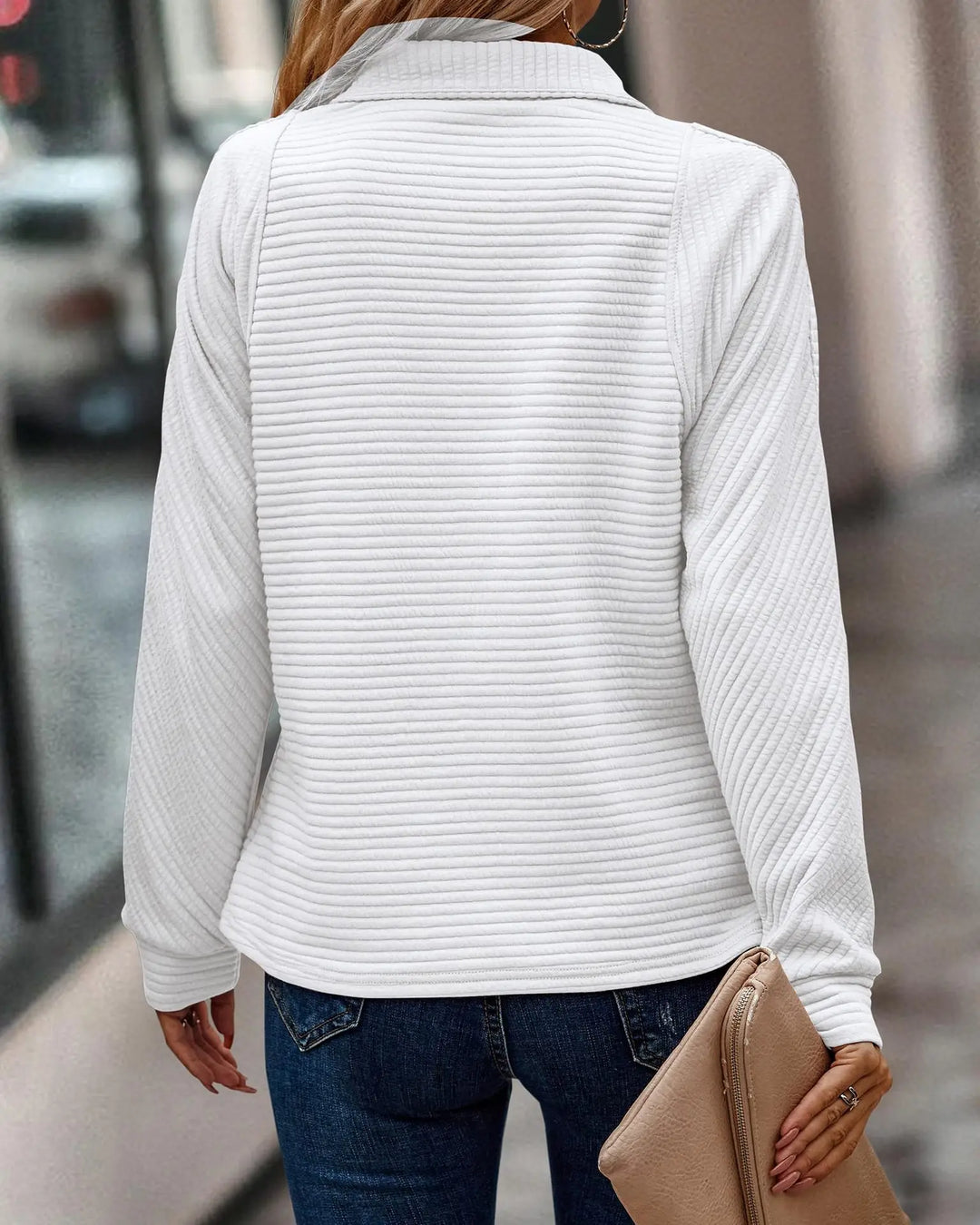Comfortable women's everyday half-zip knit sweater, a key piece of spring apparel