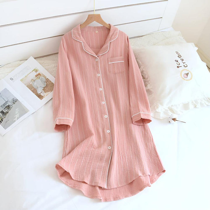 Relaxed fit women's striped cotton gauze nightgown for comfortable sleepwear