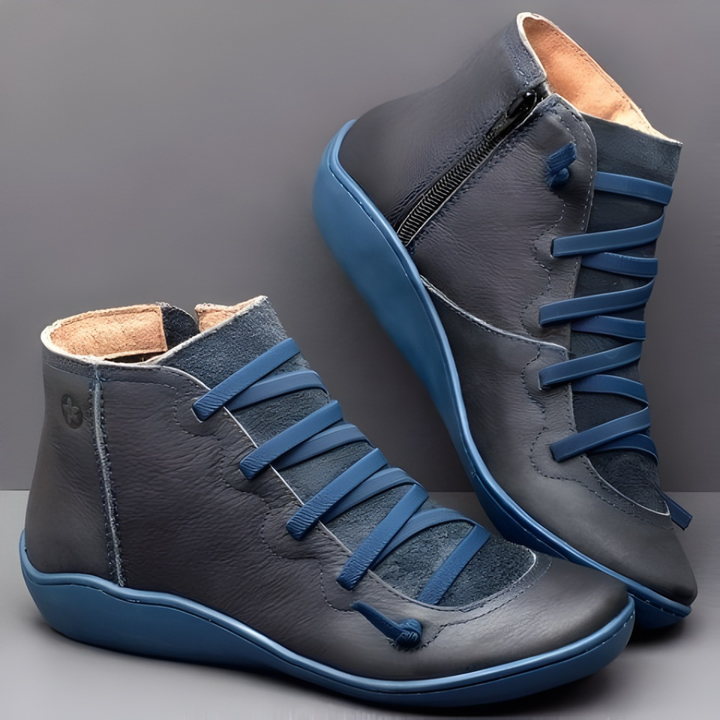 Blue women's comfort shoes with adjustable fit, providing stylish support for everyday activities.