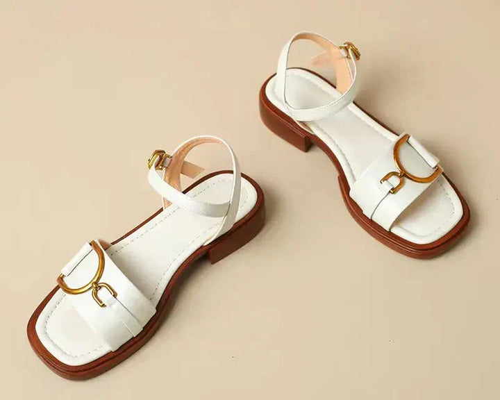 Casual buckle flat sandals for women, designed with a stylish square toe for everyday comfort