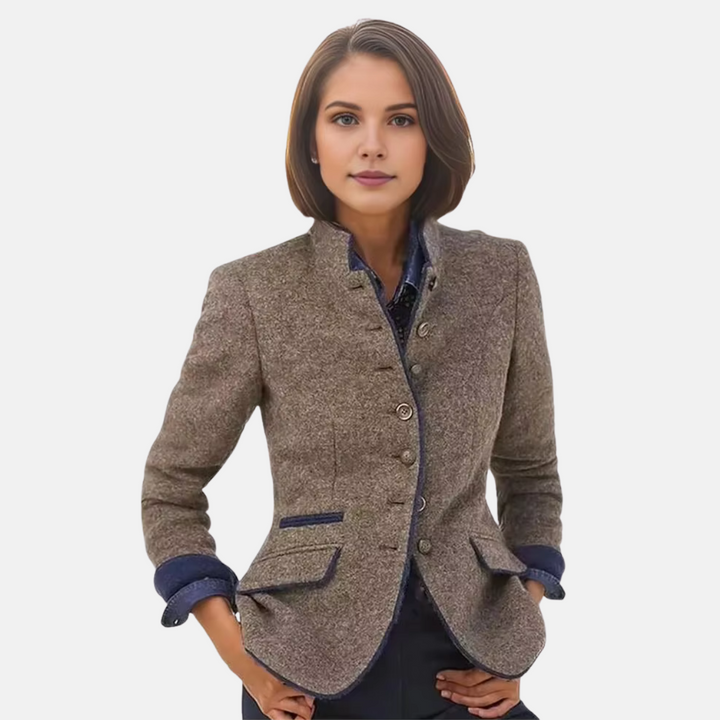 Women's stylish formal tailored blazer jacket in black, perfect for workwear and business casual fashion.