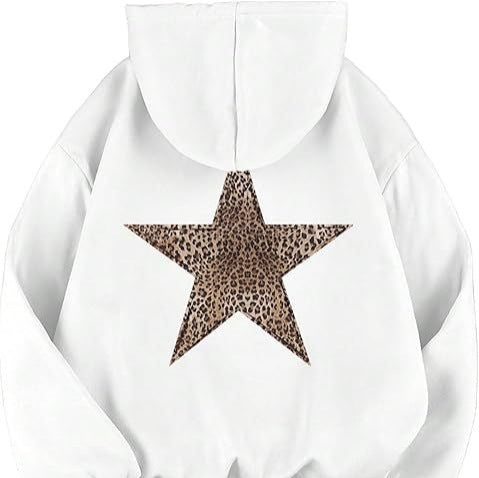 Trendy women's leopard star hoodie, a comfortable long-sleeve pullover perfect for casual autumn and winter fashion.