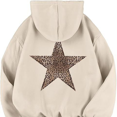 Women's pullover hoodie featuring a bold leopard print and star design, ideal for streetwear fashion.