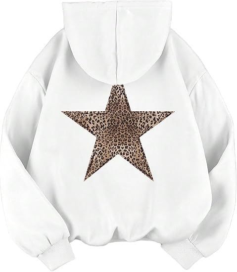 Stylish women's leopard star pattern hoodie, a trendy pullover for casual, everyday fashion and comfort.