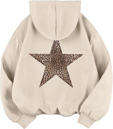 Warm women's leopard star hoodie, a fashionable long-sleeve top perfect for autumn and winter casual wear.