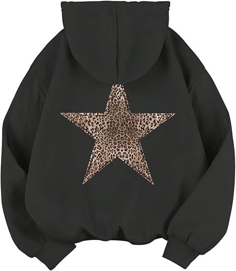 Unique women's leopard star print pullover hoodie, a trendy and comfortable piece for streetwear style.