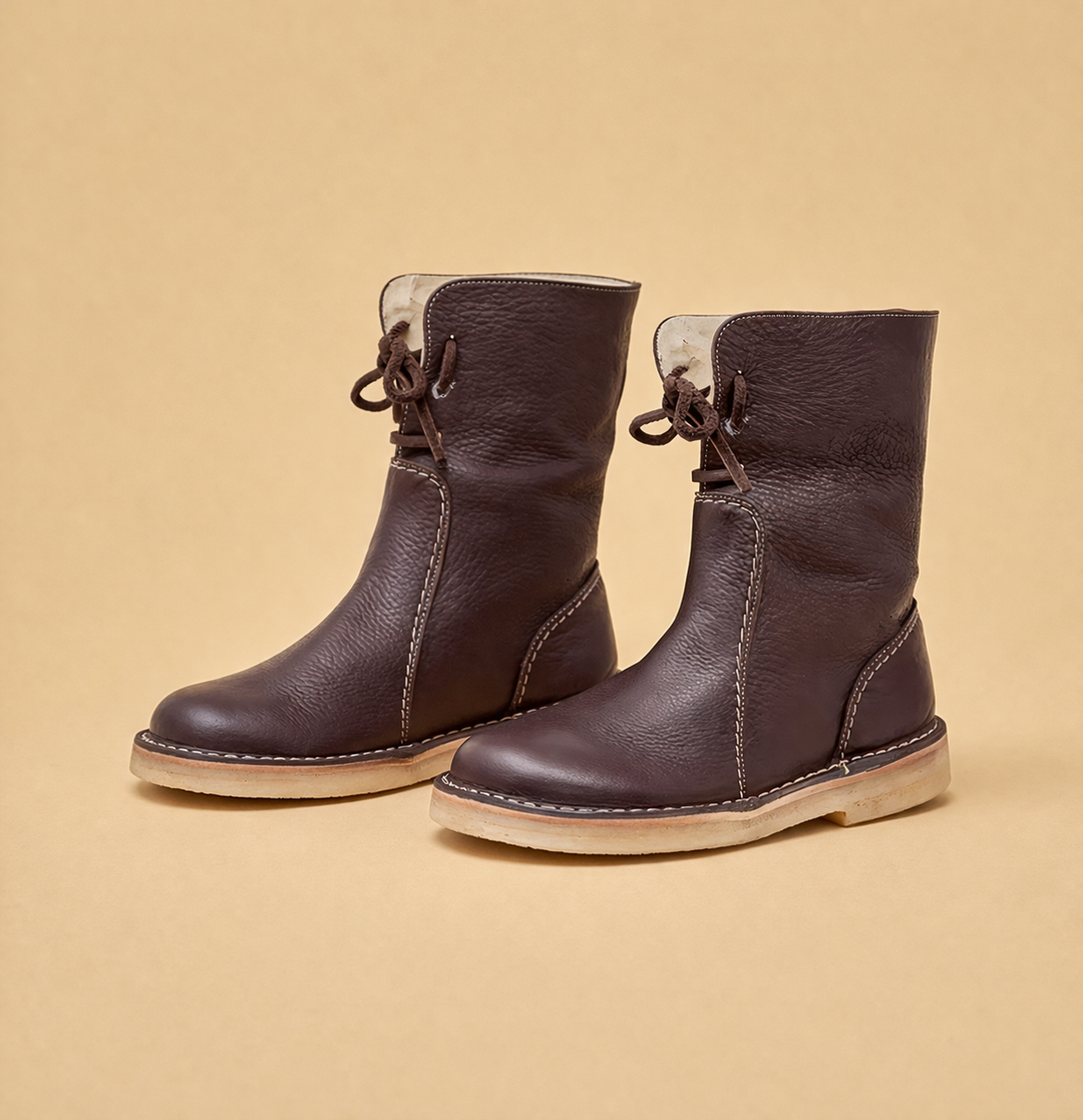 Round toe women's snow boots, short, stylish, warm & cozy for winter comfort, flat heel.