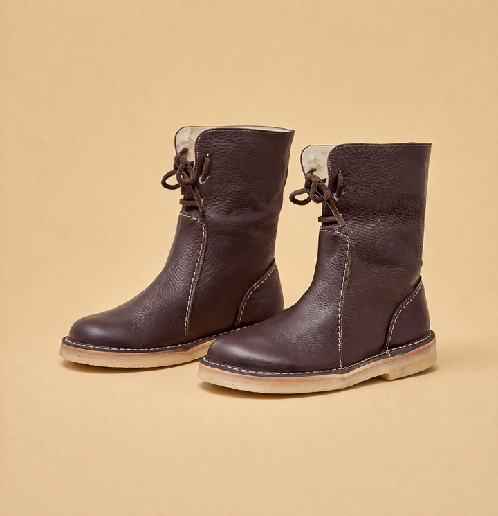 Round toe women's snow boots, short, stylish, warm & cozy for winter comfort, flat heel.