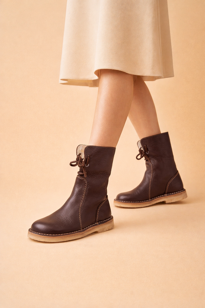 Women's stylish flat heel winter boots, short, warm for snow, outdoor fashion, cozy comfort.