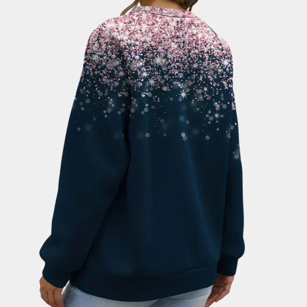 Stylish women's snowflake sweater, a cozy winter fashion essential & perfect holiday gift idea. Long sleeve top.