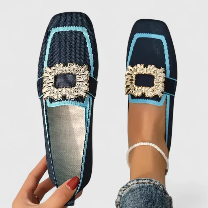 Women's stylish spring square-toe slip-on flats with embellishments for casual wear
