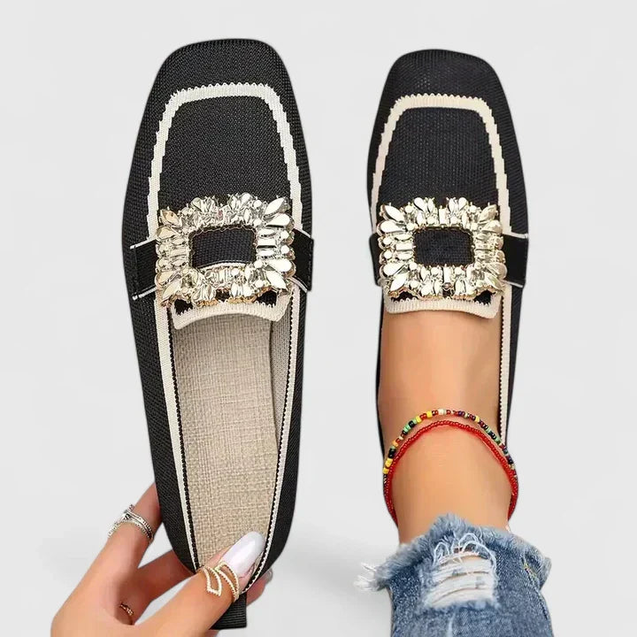 Casual women's slip-on flats in a square-toe design with decorative embellishments for summer