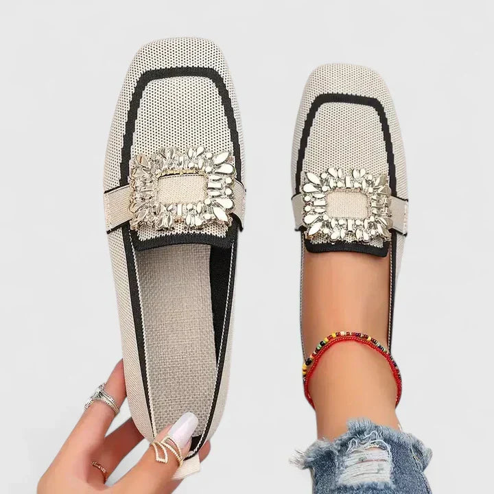 Comfortable women's spring/summer casual flats, featuring a square-toe and embellishments
