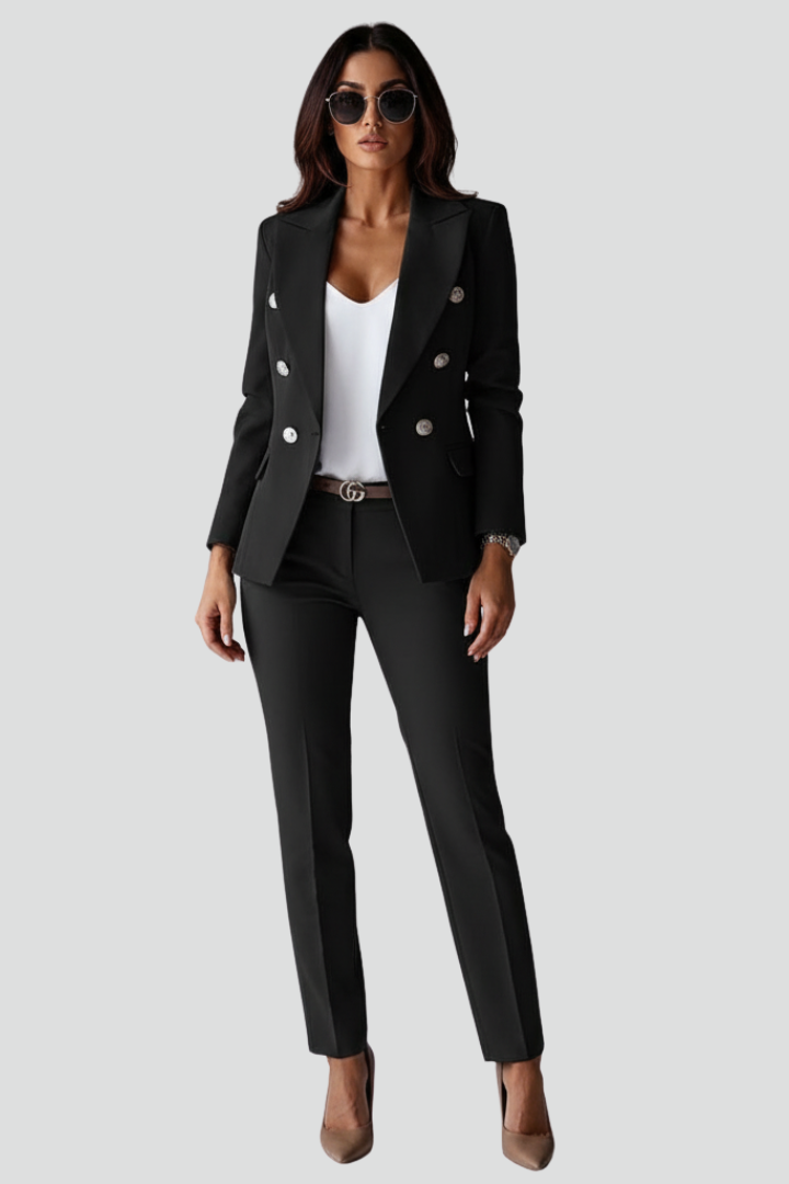 Elegant women's two-piece business suit in a light color, ideal for formal wear