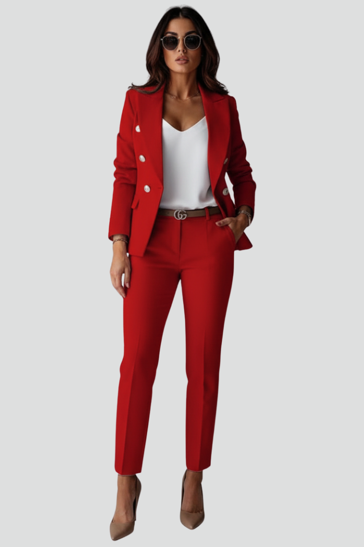 Detail of the fabric and buttons on a women's tailored blazer, professional wear