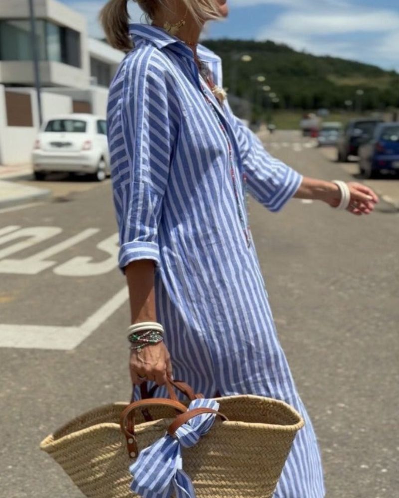 Casual women's striped summer dress, perfect breathable shirt dress style