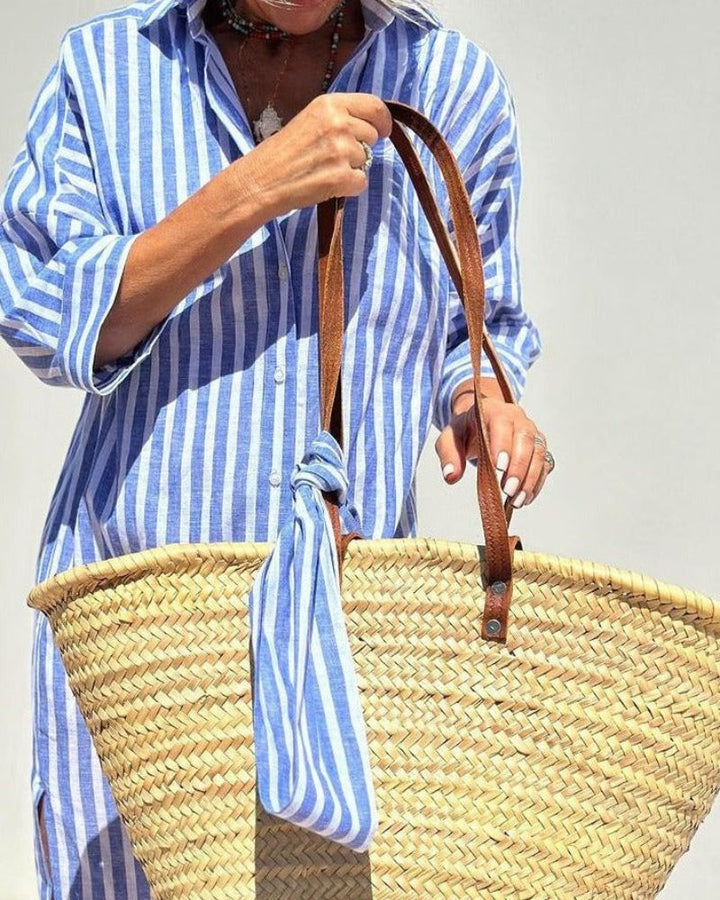 Women's striped midi shirt dress, versatile and timeless for summer fashion