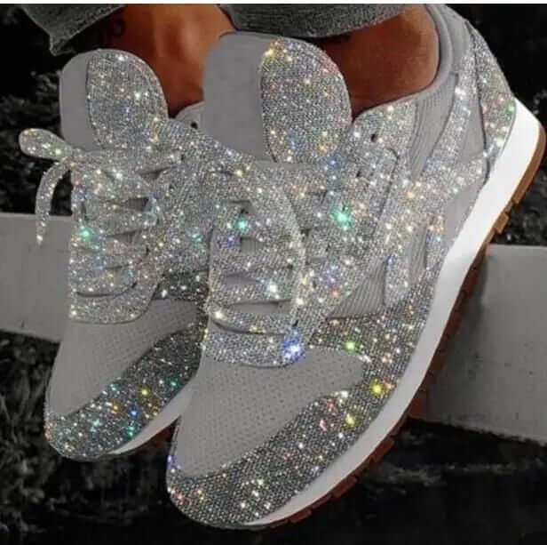 Casual women's glitter chunky platform trainers, adding sparkle & a fashionable height boost.