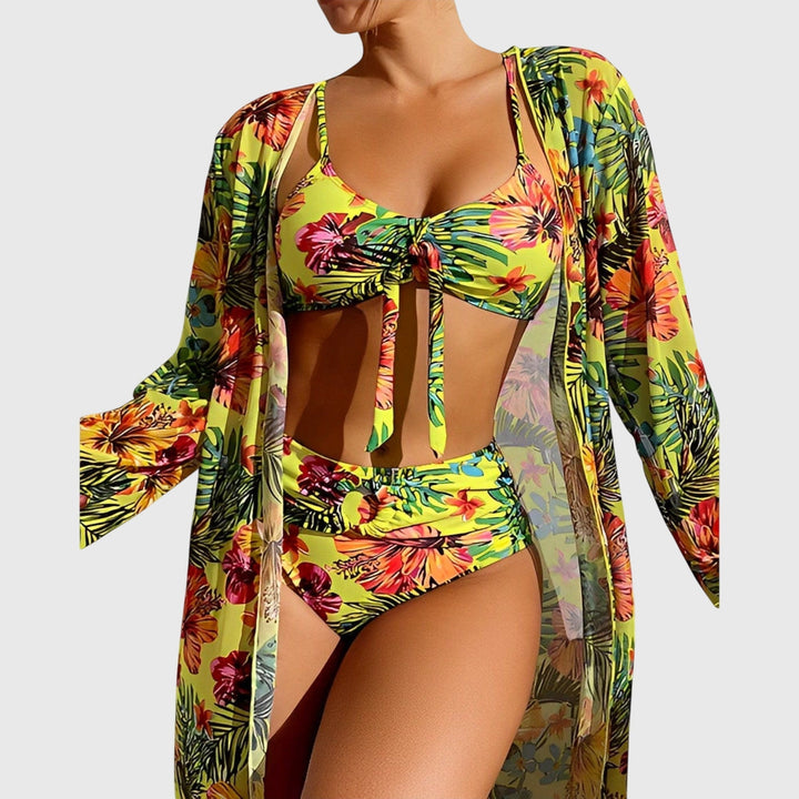 Women's tropical print bikini swimsuit set, perfect for beach wear and summer fashion.