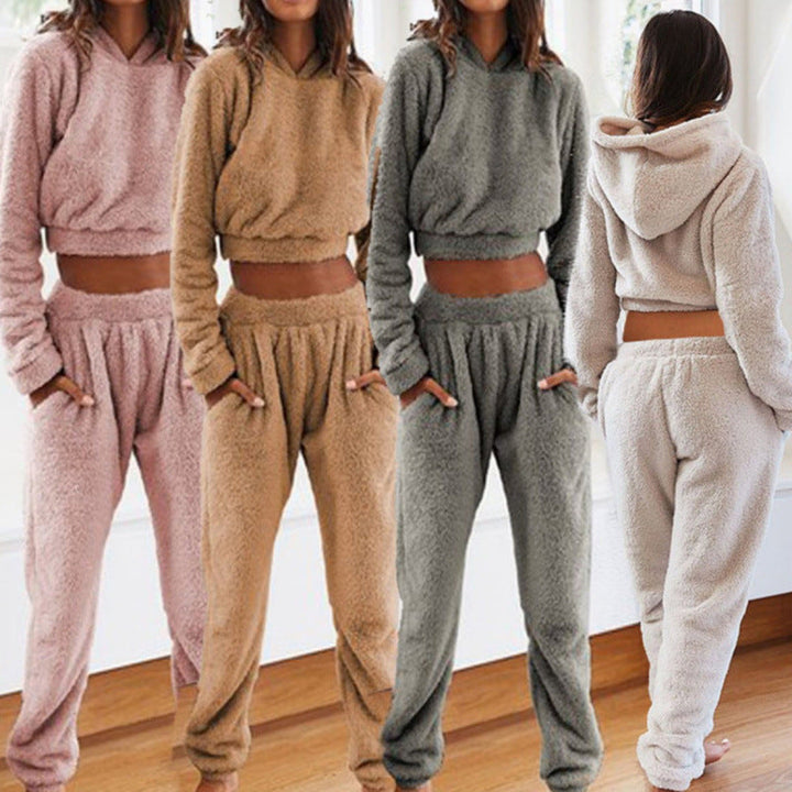 Women's ultra-comfortable lounge set with hooded top & drawstring pants for relaxed days.