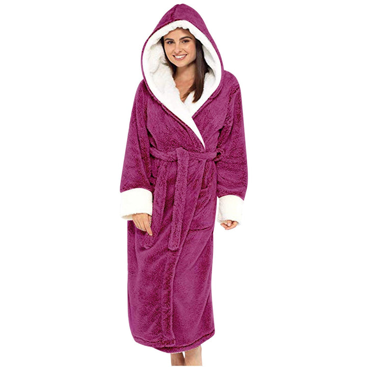 Comfortable women's hooded fleece robe in soft blue, designed for ultimate softness and cozy relaxation.