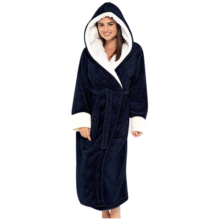 Cozy women's hooded fleece bathrobe, a perfect gift for ultimate relaxation and luxurious home comfort.