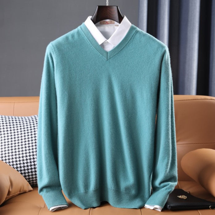Stylish women's V-neck long sleeve sweater. Ultra soft knitwear, perfect for elegant fall & winter outfits.