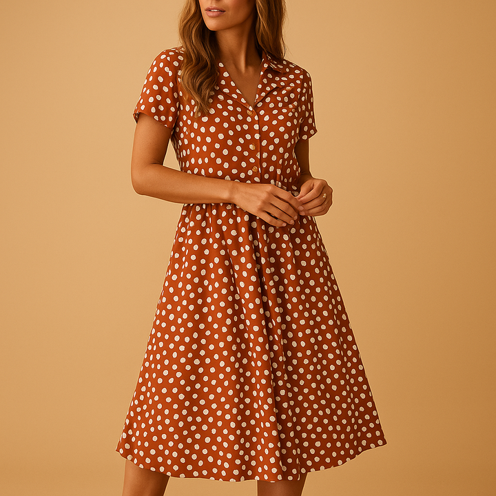 Versatile women's summer midi dress, featuring a flattering V-neck and practical button details.