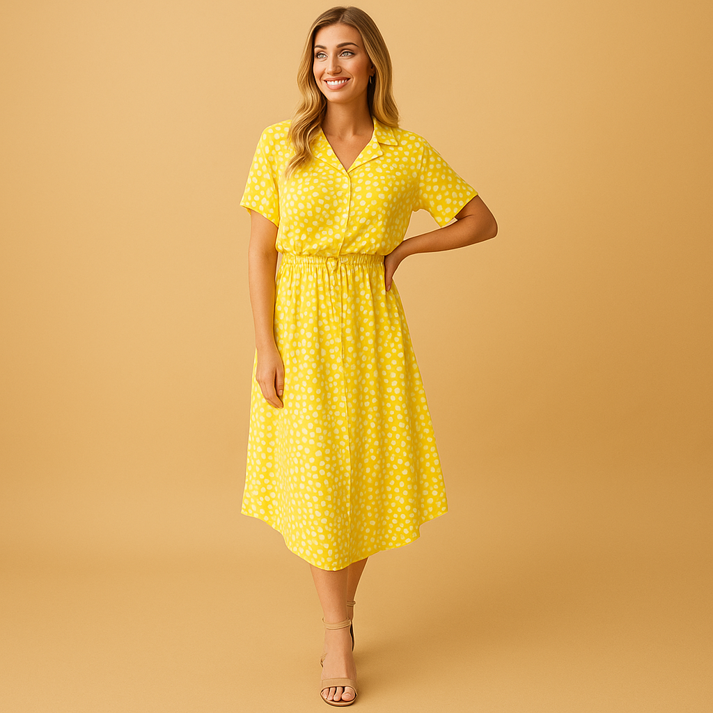 Elegant A-line V-neck summer dress for women, with decorative buttons, suitable for any casual occasion.