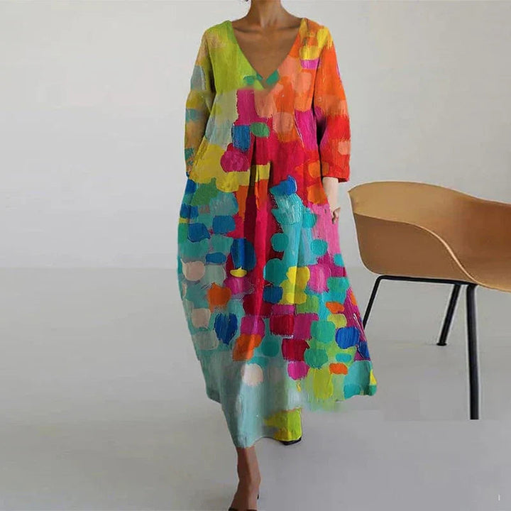 Women's V-Neck Floral Print Summer Dress, perfect for a casual boho look.