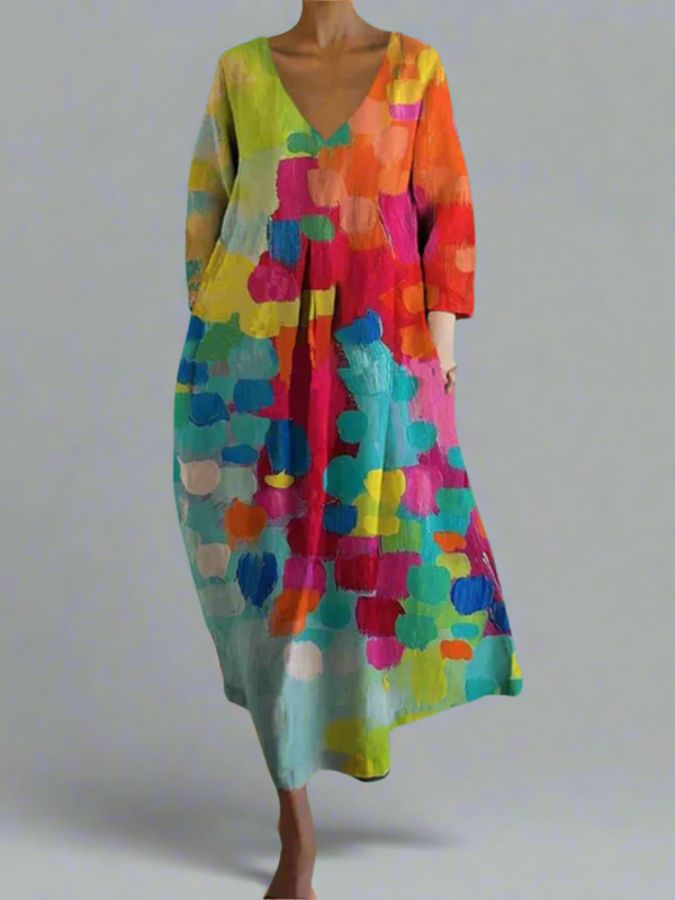 Casual women's floral print summer dress with a flattering v-neck design.