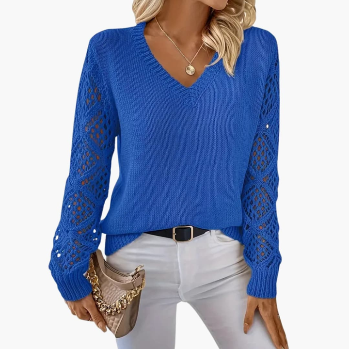 Versatile ladies' V-neck long sleeve jumper featuring unique open sleeve design, perfect for stylish casual wear.