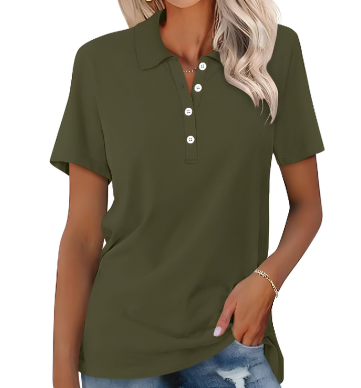 Stylish women's collared polo top, soft fabric, ideal for everyday comfort and classic fashion.