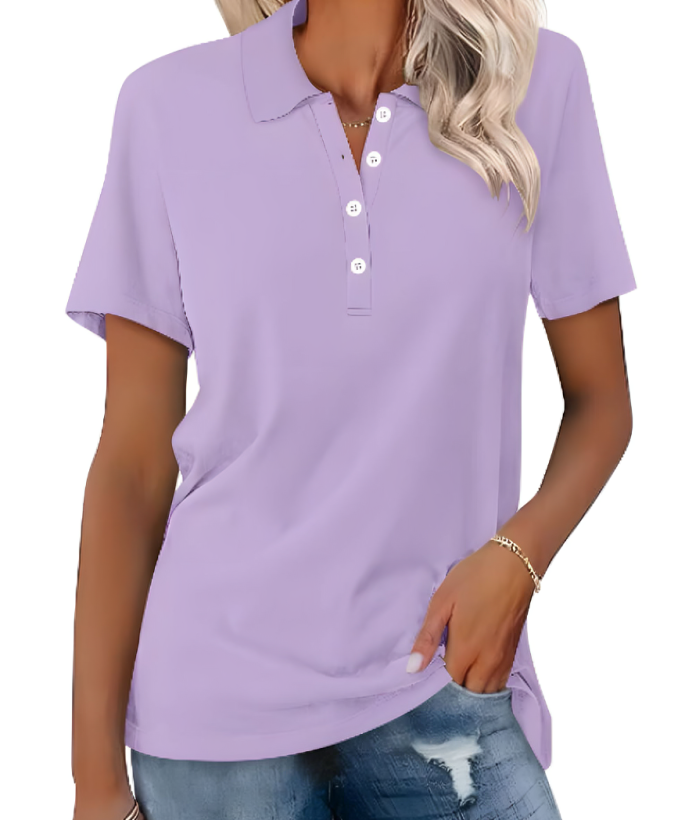 Classic women's collared top, short sleeve polo shirt, blending style with everyday comfort.