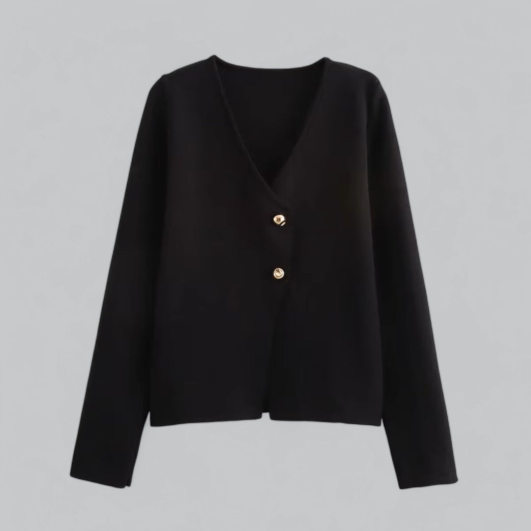 Women's versatile minimalist button cardigan in light gray, perfect for spring fashion layering