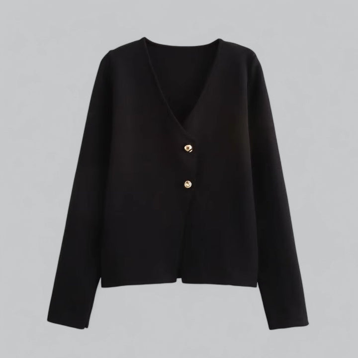 Women's versatile minimalist button cardigan in light gray, perfect for spring fashion layering