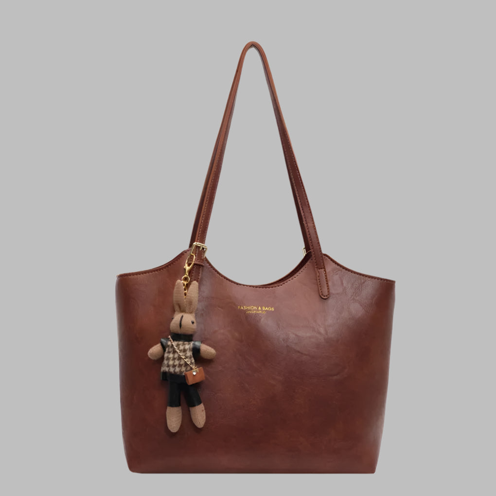 Women's vintage brown leather tote shoulder bag, classic everyday style for work