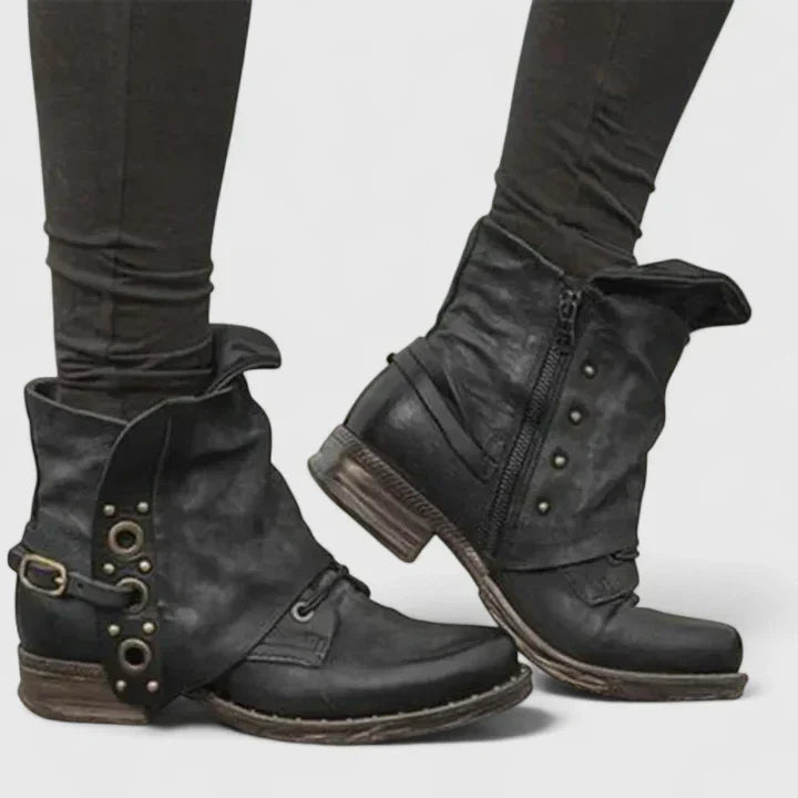 Fashionable women's spring ankle boots, featuring vintage buckles and durable design, great for casual and urban styles
